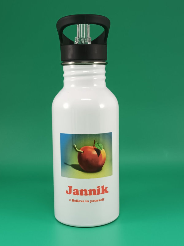 Edelstahl-Trinkflasche, 500ml, weiß, Design "Apfel"